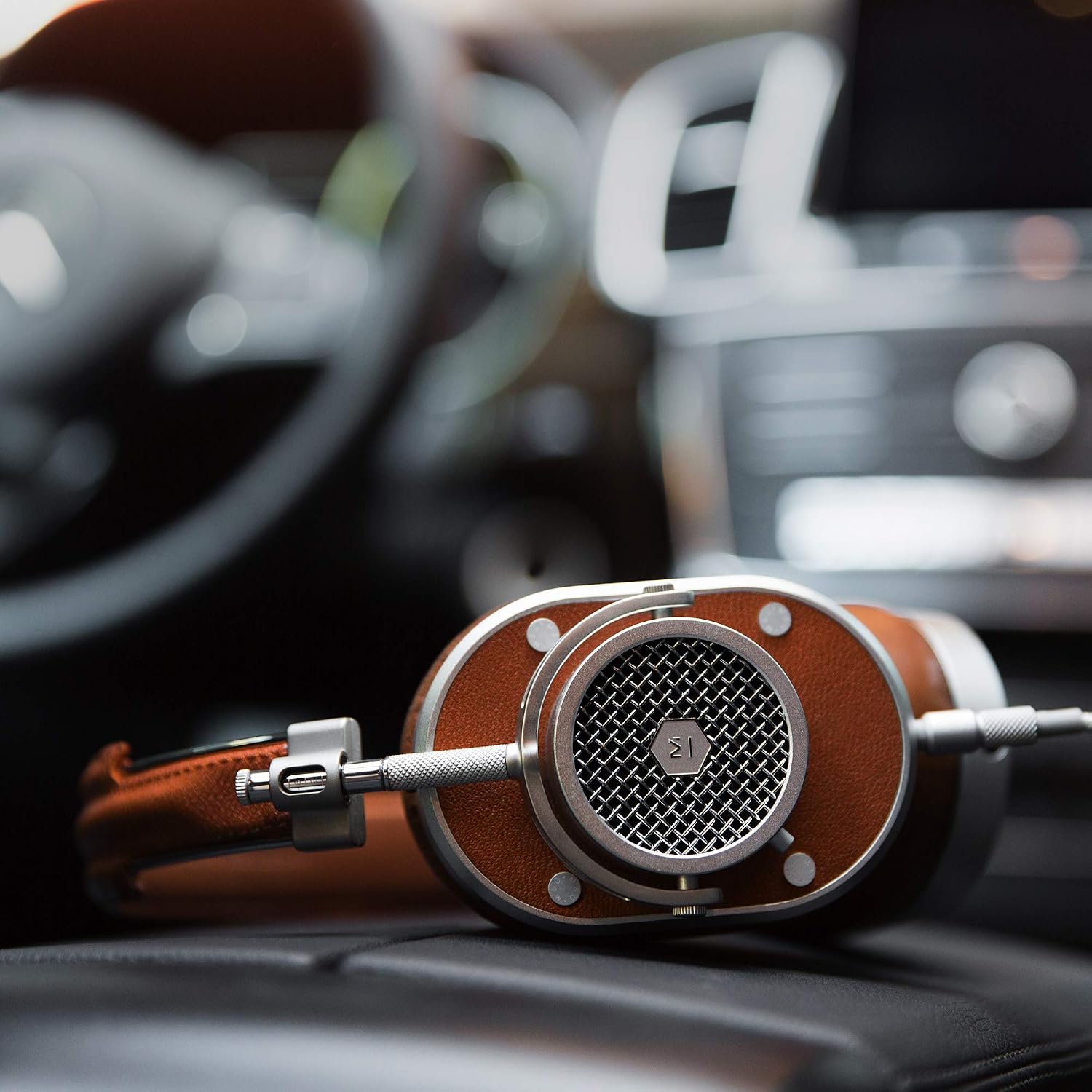 Master & Dynamic MH40 Over-Ear Headphones with Wire - Noise Isolating with Mic Recording Studio Headphones with Superior Sound, Silver Metal/Brown Leather
