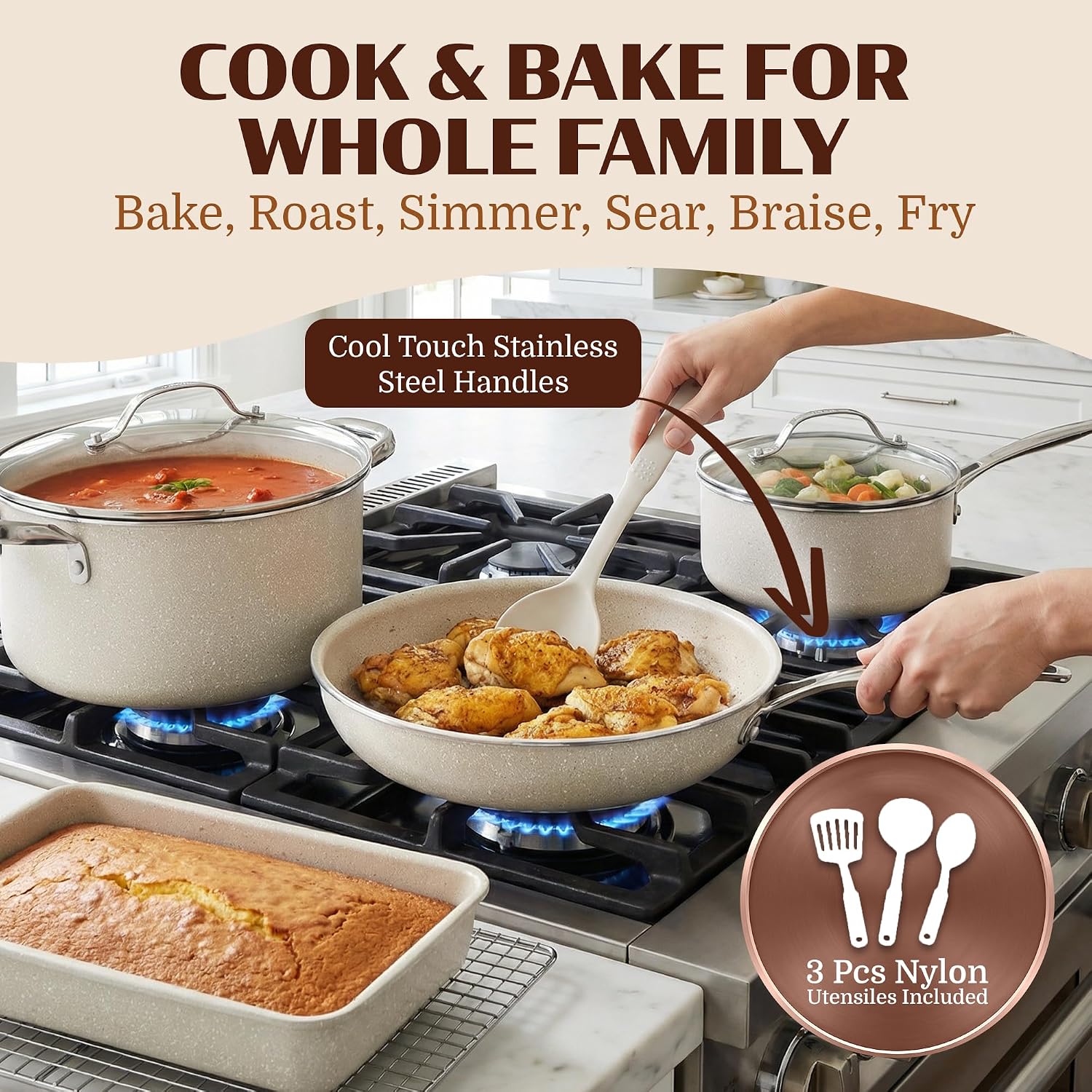 Granitestone Ceraluxe 20 Pc Ceramic Cookware Set Nonstick, Complete Pots and Pans Set Non Stick for Kitchen with Bakeware, Utensils & Steamer, Non Toxic Made Without PFOA PFOS, Oven & Dishwasher Safe