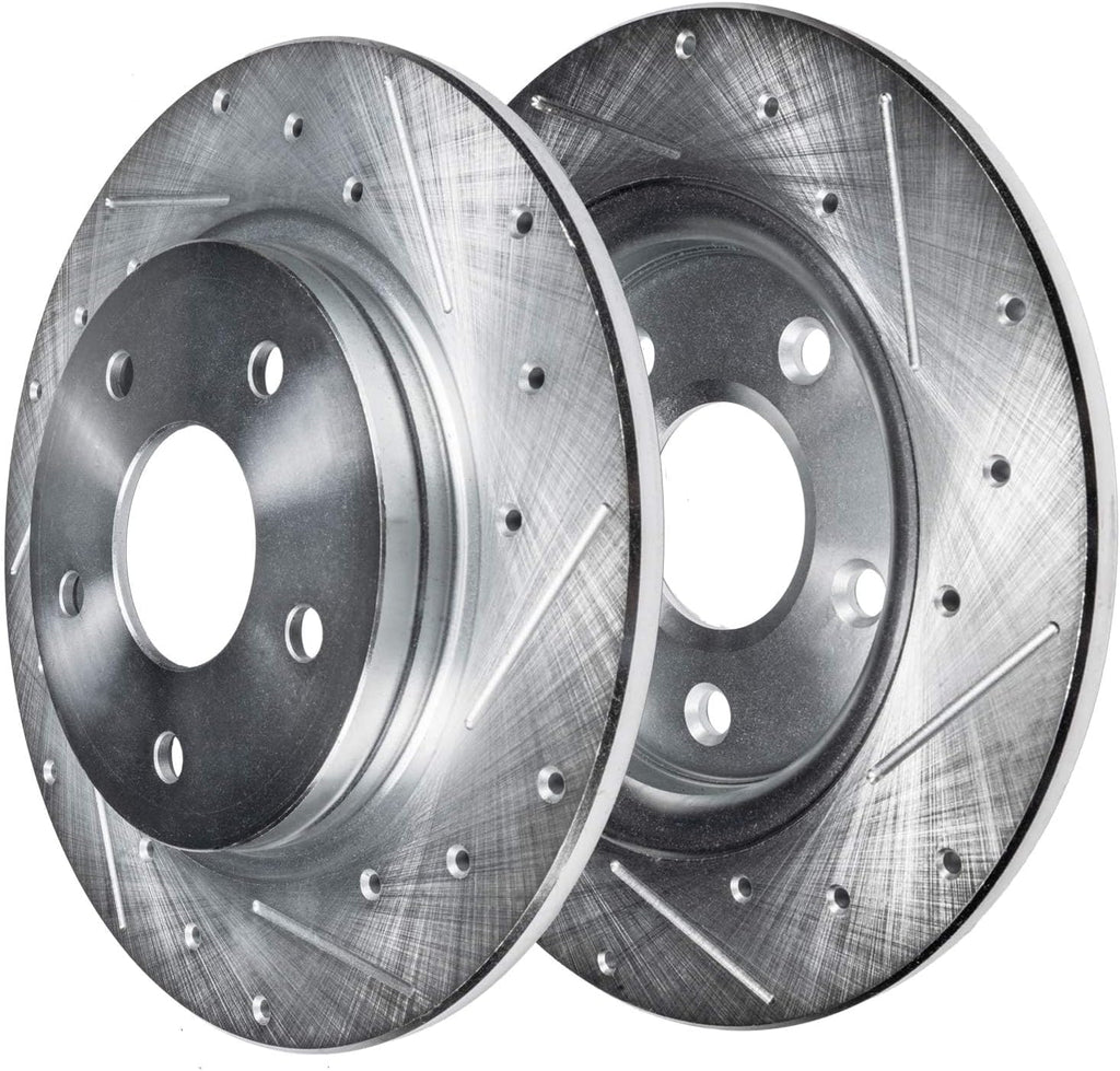 Detroit Axle - Brake Kit for Toyota Camry Avalon RAV4 C-HR Lexus ES350 ES300h, Drilled and Slotted Disc Brake Rotors Ceramic Brakes Pads Replacement: 12.01' inch Front and 11.06' inch Rear Rotors