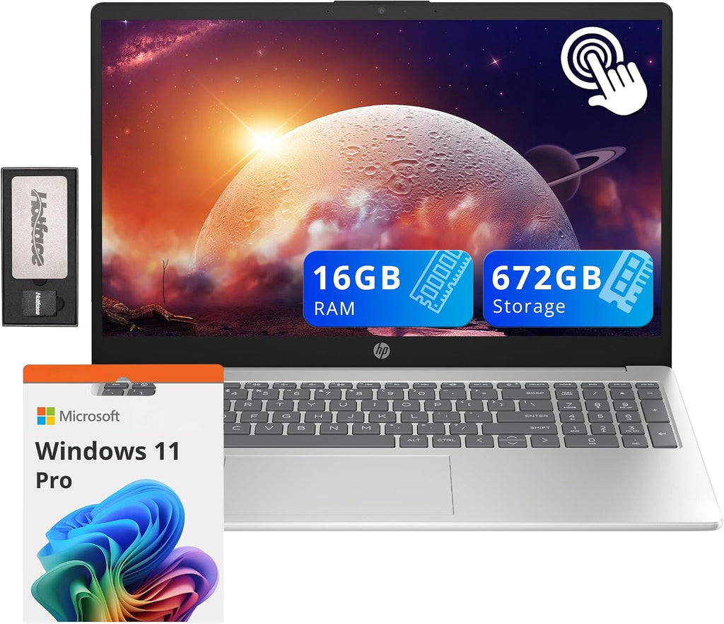 HP Pavilion 15.6' HD Touchscreen Laptop, Intel i3-1215U, 16GB RAM, 672GB Storage(512GB SSD + 160GB Docking Station Set), Intel UHD Graphics, Num Pad, 720p HD Webcam, WiFi, Windows 11 Pro, Silver