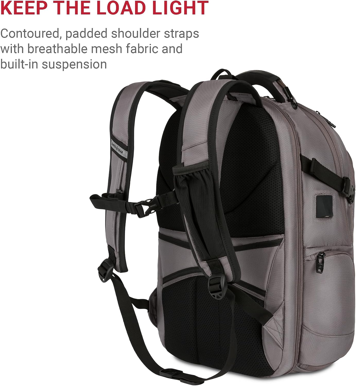 SwissGear Travel Tech Elite Laptop Backpack – Fits Laptops up to 16' – ScanSmart TSA-Friendly Backpack with USB Port, Shoe Compartment & Organizer Pockets – Grey Ballistic