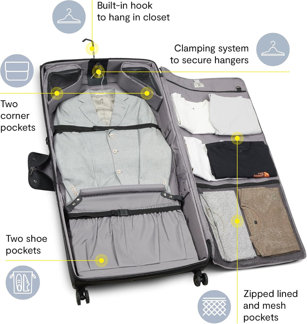 DELSEY PARIS Helium DLX - Rolling Garment Bag with Spinner Wheel - Lightweight Travel Garment Bag - SECURITECH Zip - Suit and Dresses Rolling Travel Bag - Checked Size, Black