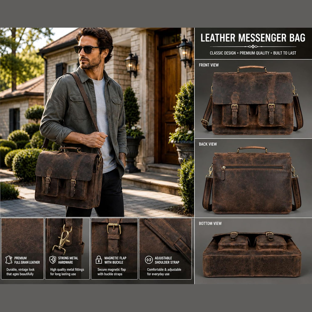 cuero Retro Brown Laptop Messenger Bag Office Briefcase Crossbody Travel Bag For Men And Women Bag Office Laptop Bag