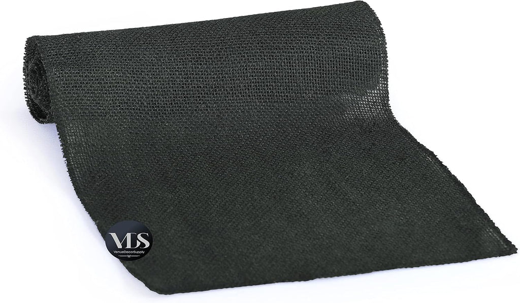 VDS Pack of 20, Burlap Table Runner 100% Natural Jute Rustic Hessian Table Cloth Centrepiece for Wedding Bridal Shower Birthday Event Party Banquet Table Decoration (Size 12X108 Inch)(Black)