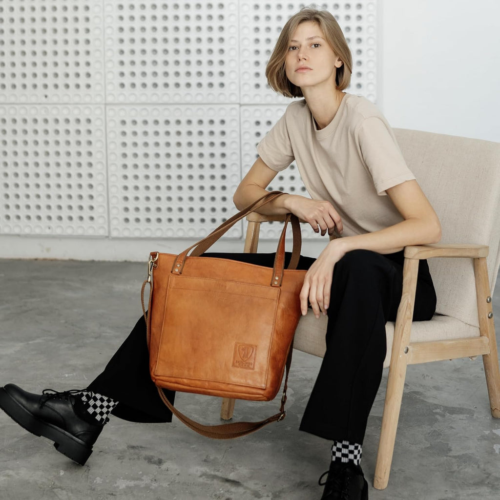 BERLINER BAGS Vintage Genuine Leather Tote Bag Verona, Handbag, Large Shopper, Work Bag for Women