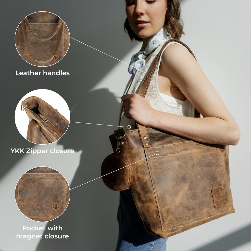 BERLINER BAGS Vintage Genuine Leather Tote Bag Verona, Handbag, Large Shopper, Work Bag for Women