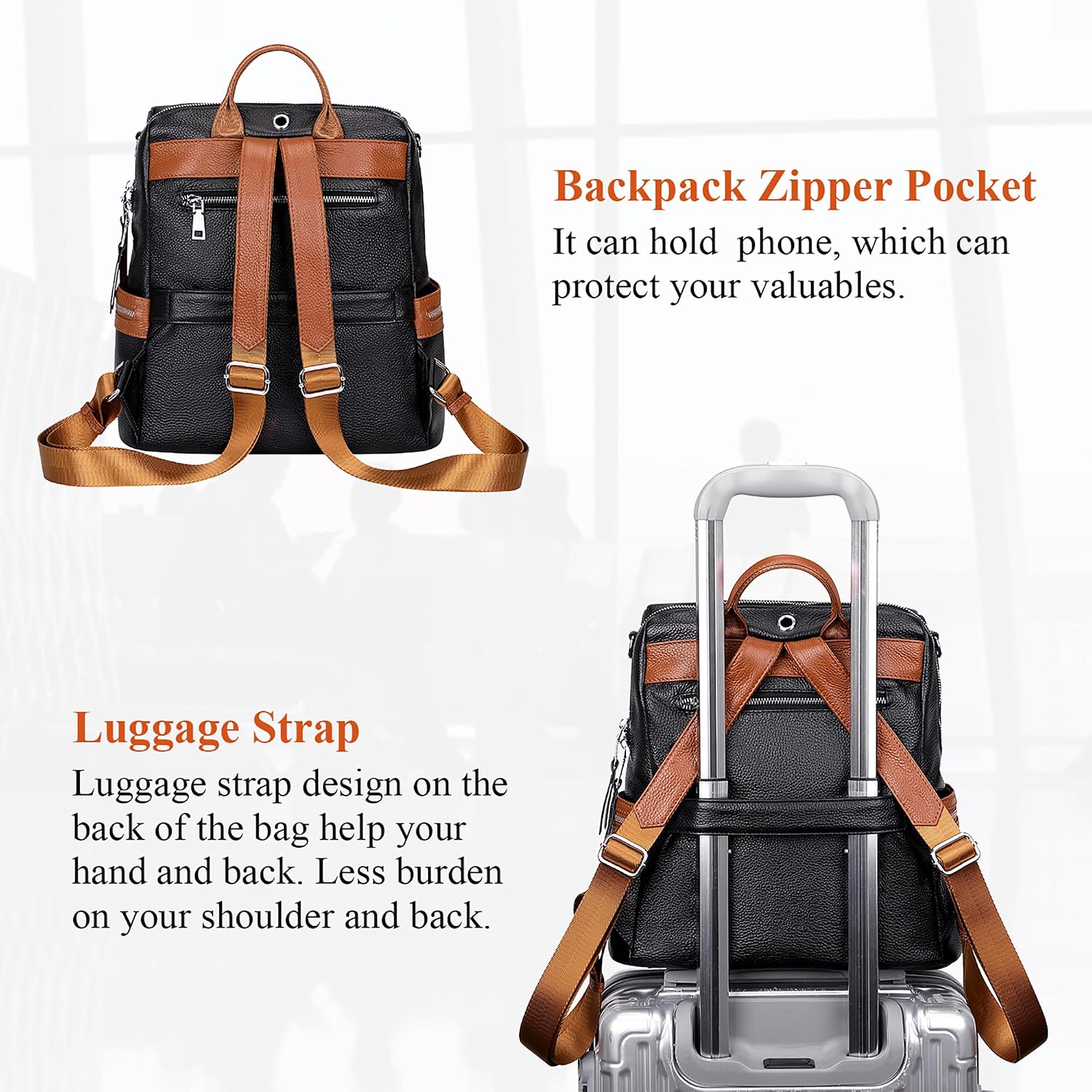ALTOSY Genuine Leather Backpack Purse for Women Convertible Shoulder Bag Crossbody Bag Elegant Casual Daypacks (S77 Black/Brown)