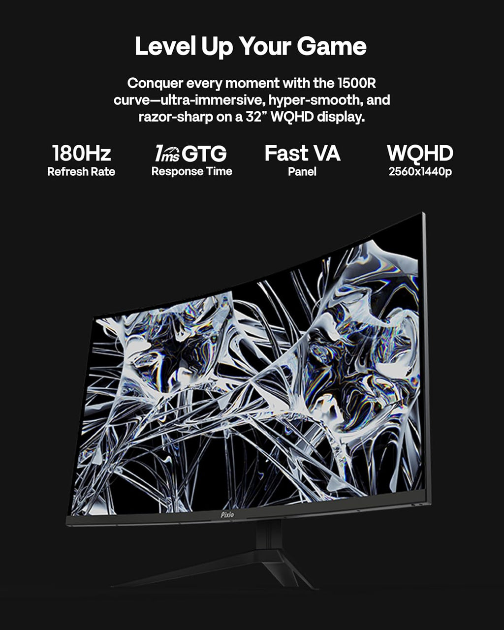 Pixio PXC328 32 inch Curved 180Hz Refresh Rate QHD 1440p Resolution Fast VA Panel 1ms GTG Response Time Gaming Monitor with PS2S Ultrawide Heavy-Duty Premium Single Monitor Arm