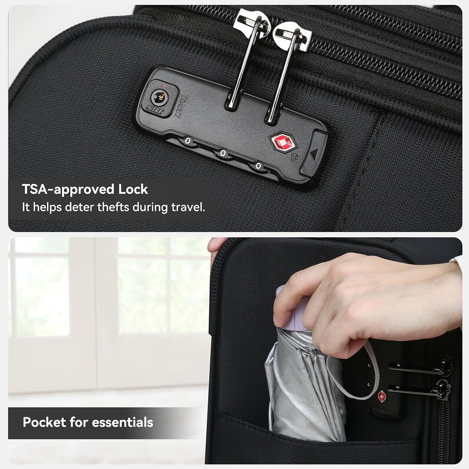 16 Inch Underseat Carry on Luggage With Wheels Soft side Lightweight Business Travel Small Suitcases Bag with TSA lock for Airlines,Men Women, Pilots Crew,Black