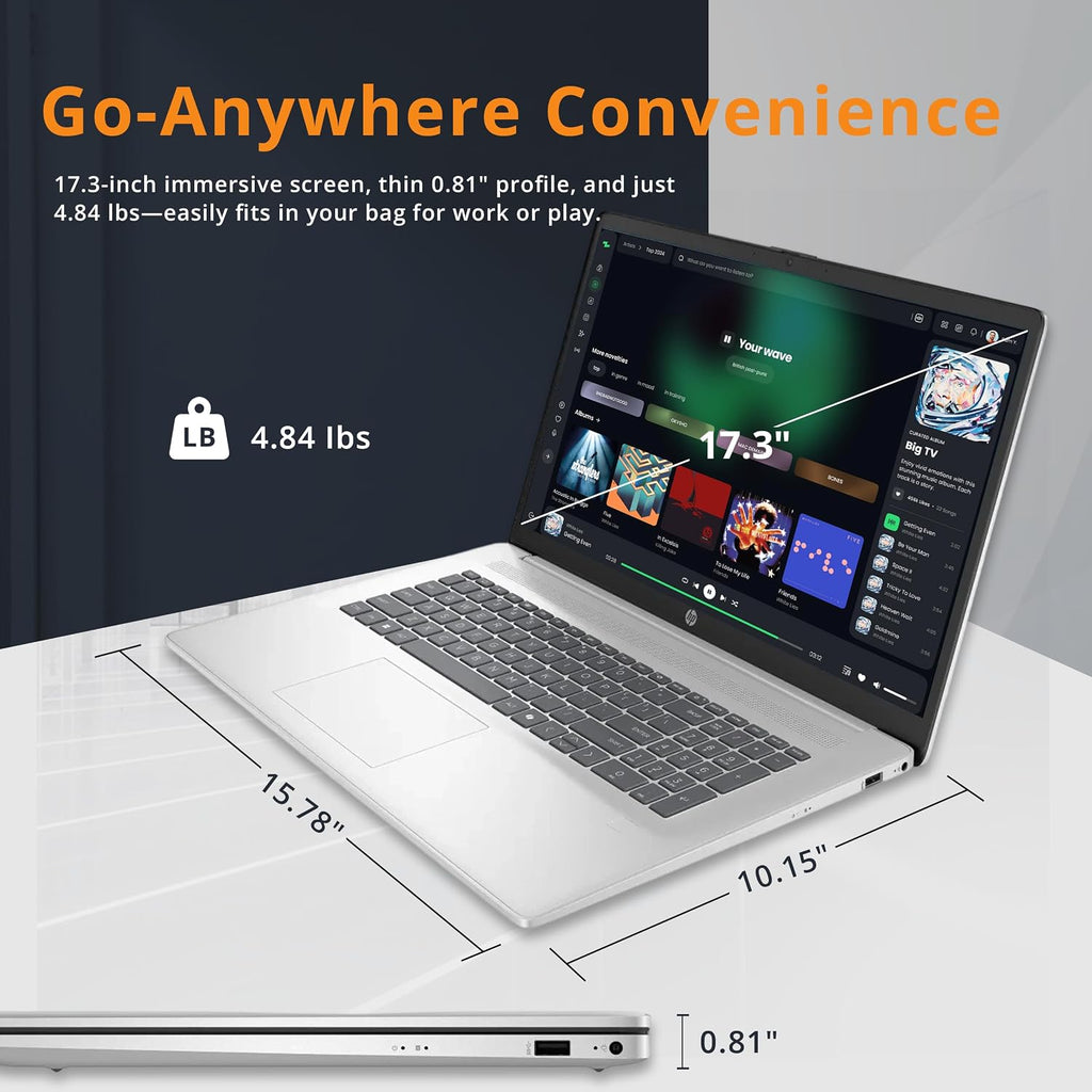 HP 17.3' HD+ Touchscreen Laptop, Intel Core 5 120U, 16GB DDR4, 672GB Storage (512GB SSD+160GB Docking Station Set), ‎Intel Graphics, 720p HD Camera, Wi-Fi 6, Win 11 Pro, Silver