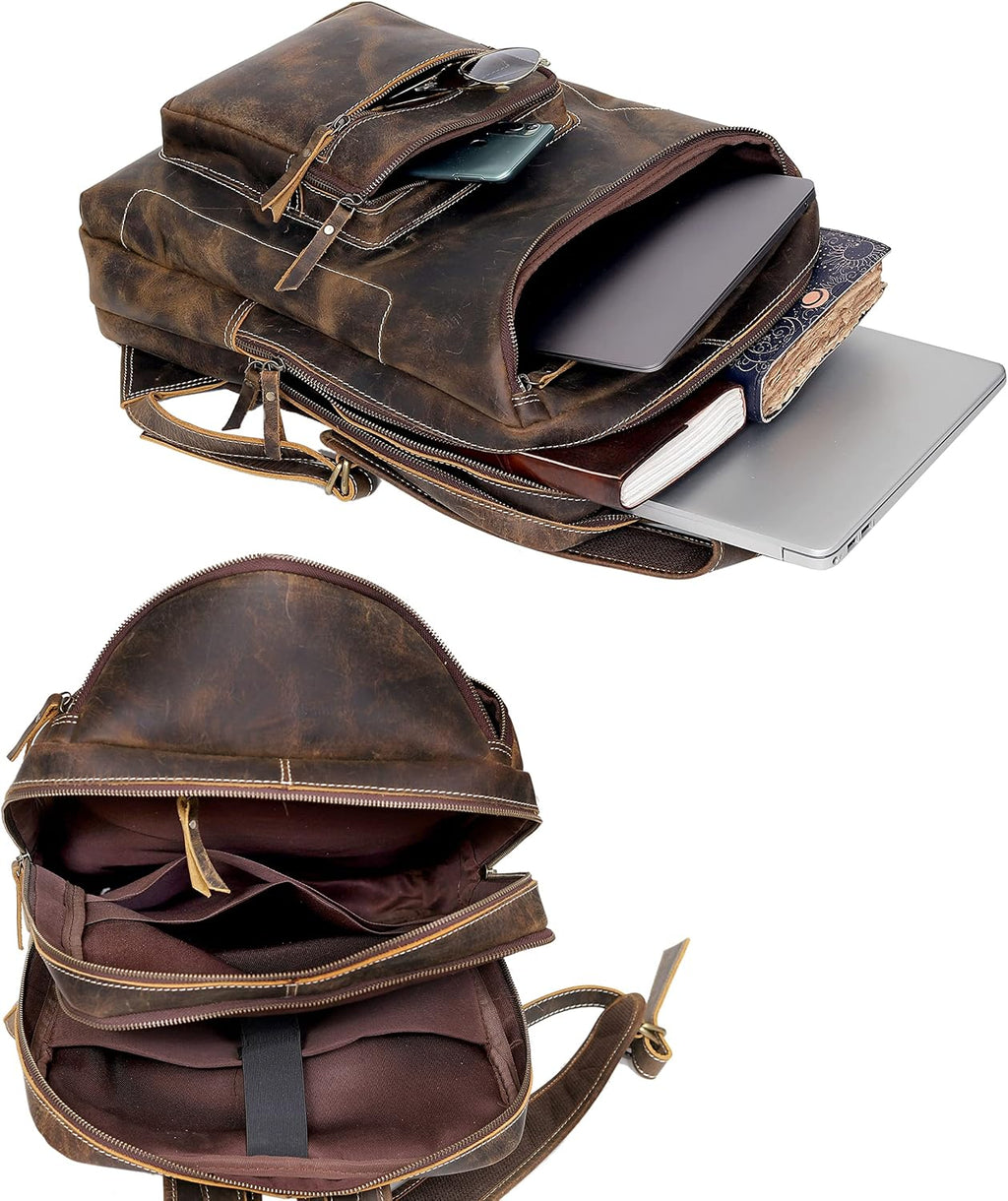 Vintage Leather Backpack For Men 16' Laptop Bag Large Capacity Business Travel Hiking Shoulder Daypacks Business Office Brown (Laptop Backpack 1)