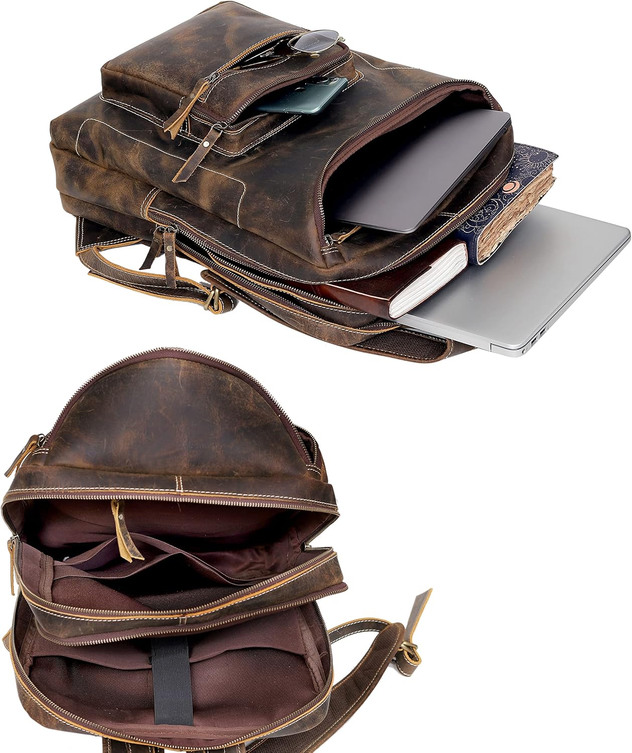 Vintage Leather Backpack For Men 16' Laptop Bag Large Capacity Business Travel Hiking Shoulder Daypacks Business Office Brown (Laptop Backpack 1)