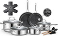 Ammeloo 17 Pcs Nonstick Stainless Steel Cookware Set, Hybrid Stainless Steel Pots and Pans Set Non Stick, Non Toxic Kitchen Cookware Sets, Dishwasher & Oven Safe, Induction & All Cooktop Compatible