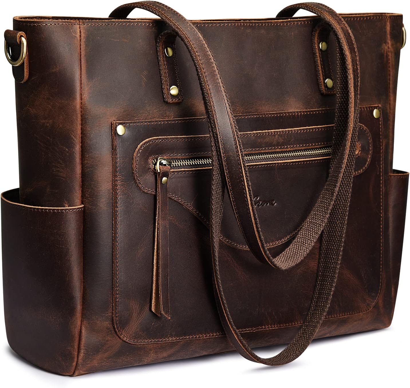 S-ZONE Women Genuine Leather Tote Bag Large Shoulder Purse Vintage Crossbody Work Handbag