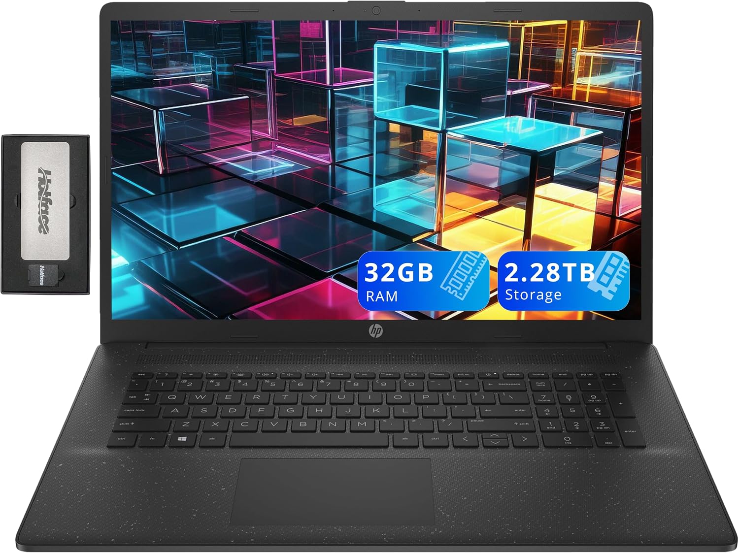 HP 17.3' HD+ Business Laptop, Intel i7-1255U, 32GB RAM, 2.28TB Storage (2TB SSD+288GB Docking Station Set), ‎Intel Iris Xe Graphics, Numeric Keypad, Camera, Wi-Fi, Bluetooth, Windows 11, Black