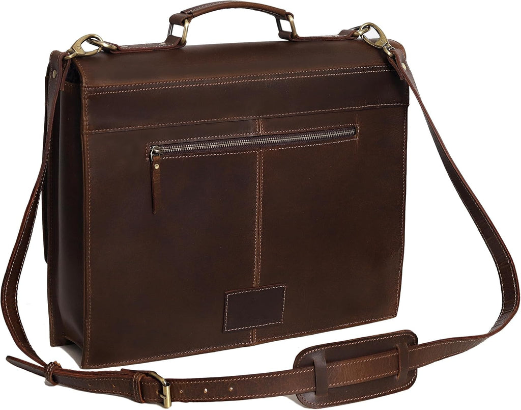 Leather Farm Messenger Bag for Men & Women 16 Inch – Premium Vintage Handmade Laptop Briefcase Satchel, Mens Leather Shoulder Crossbody Bag, Genuine Leather Computer Bag with Adjustable Strap Brown