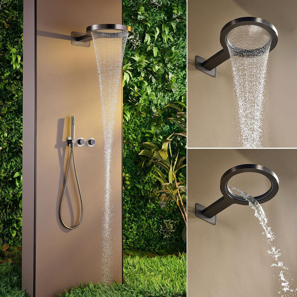 Shower System Concealed, Rain, Waterfall Mode, 3 Functions Shower Set, 12in/30cm Shower Faucet Set, 304 Stainless Steel Round Shower Head, 59ABrass Body, Durable