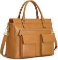 Kattee Leather Briefcase for Women, 15 Inches Laptop Bag, Work Tote with Luggage/Shoulder Strap