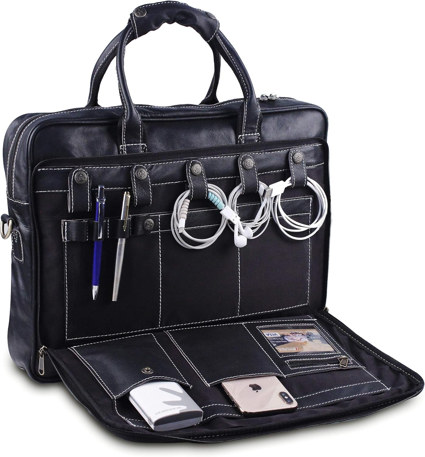 18 Inch Leather Laptop Bag for Computer Bag for Men– Supple Genuine Leather Briefcases for Men W/Padded Laptop Case Leather