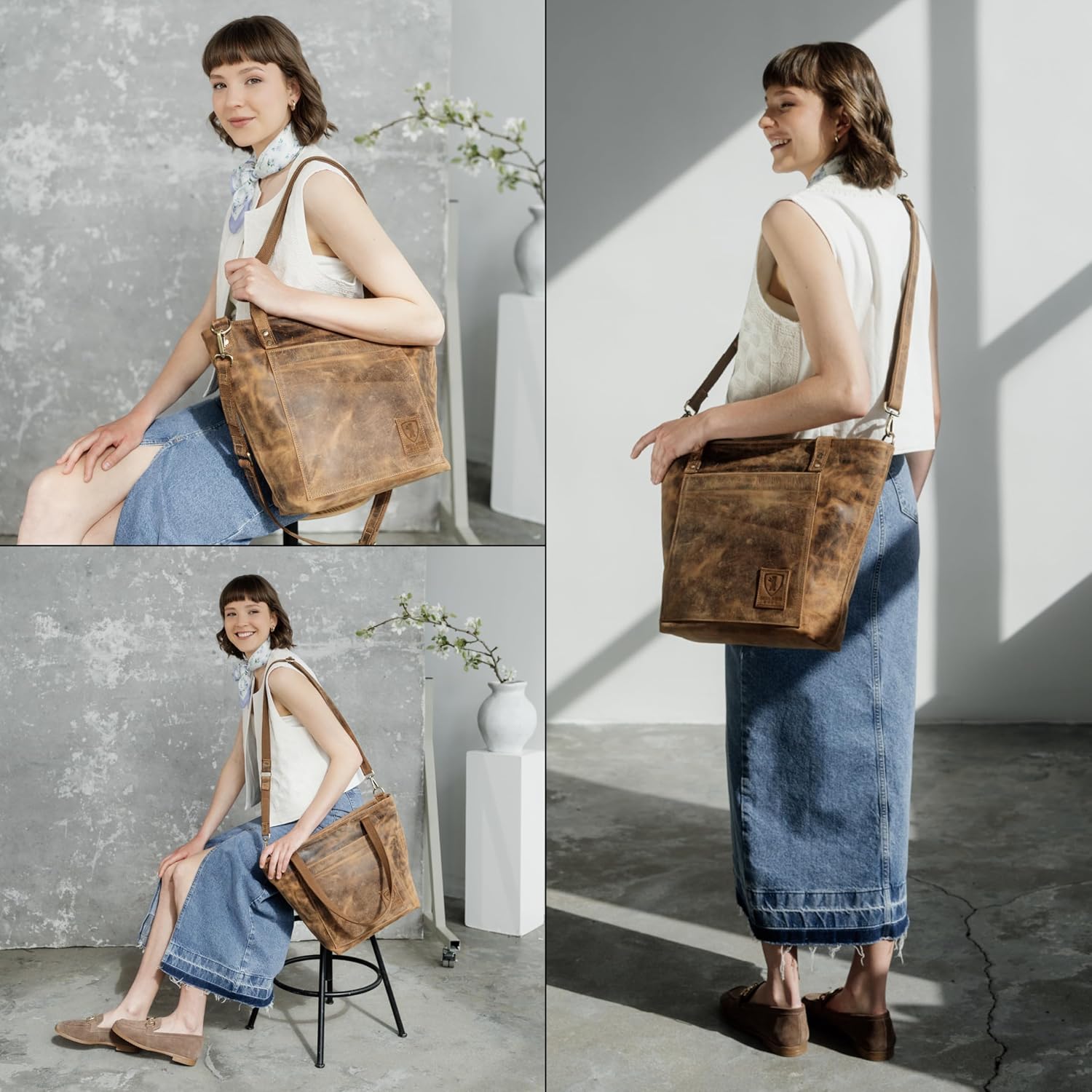 BERLINER BAGS Vintage Genuine Leather Tote Bag Verona, Handbag, Large Shopper, Work Bag for Women
