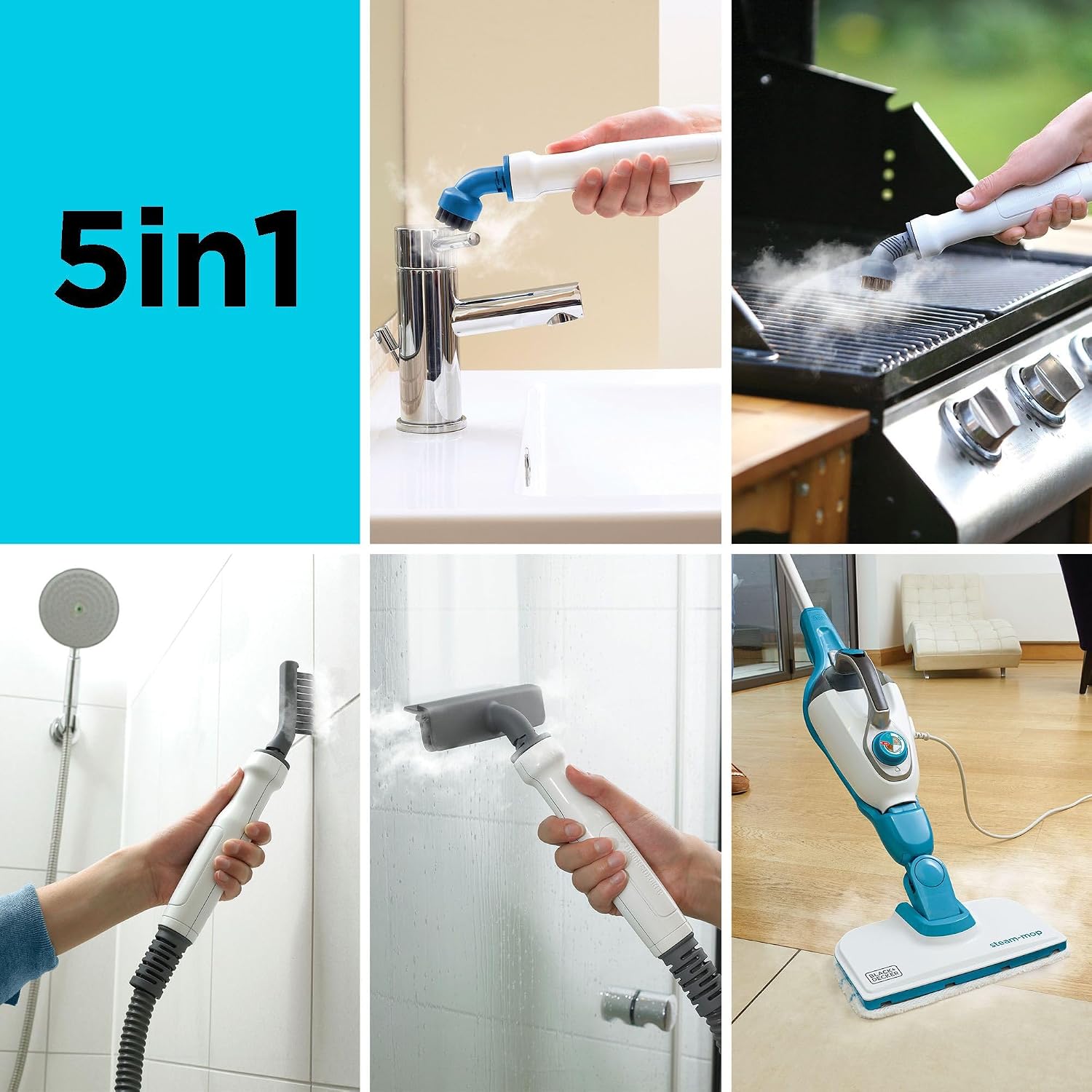 BLACK+DECKER Steam Mop and Portable Steamer, 5-in-1, Corded (HSMC1321)