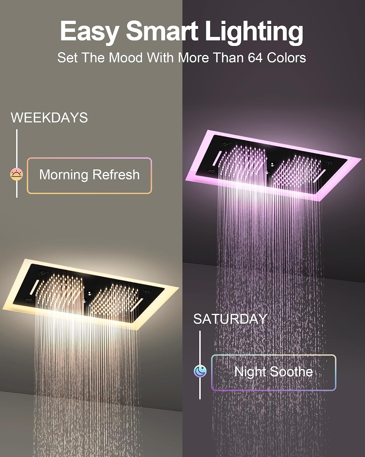 Luxury LED Shower System, 28' x 16' Ceiling Mount Bluetooth Music Speaker 4 Function Shower Head with 6 Body Jets, Matte Black