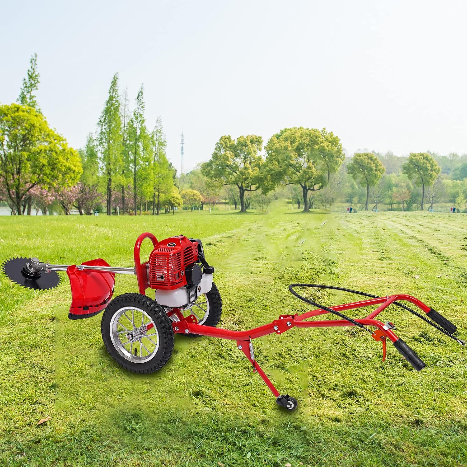 2 Stroke Lawn Mower Gas Powered, 49cc Gas Powered Hand Push, 7000r/min Lawn Mower Walk Behind Brush Cutterm for Home Garden Yard