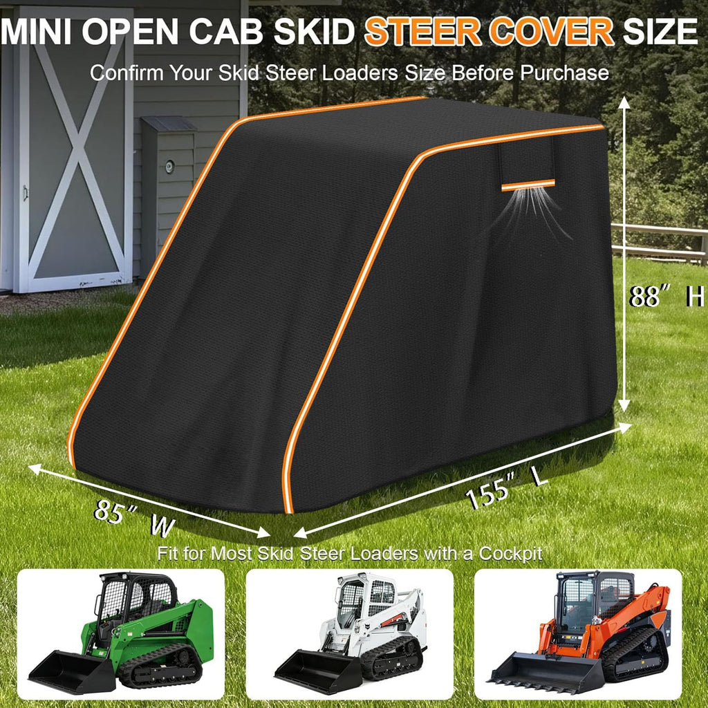 Skid Steer Cover Waterproof Heavy Duty, 900D UV Protection Track Loader Cover Compatible with Bobcat, John Deere, Kubota, Caterpillar, Case, New Holland, JCB, X-Large(155'x 85'x 88')