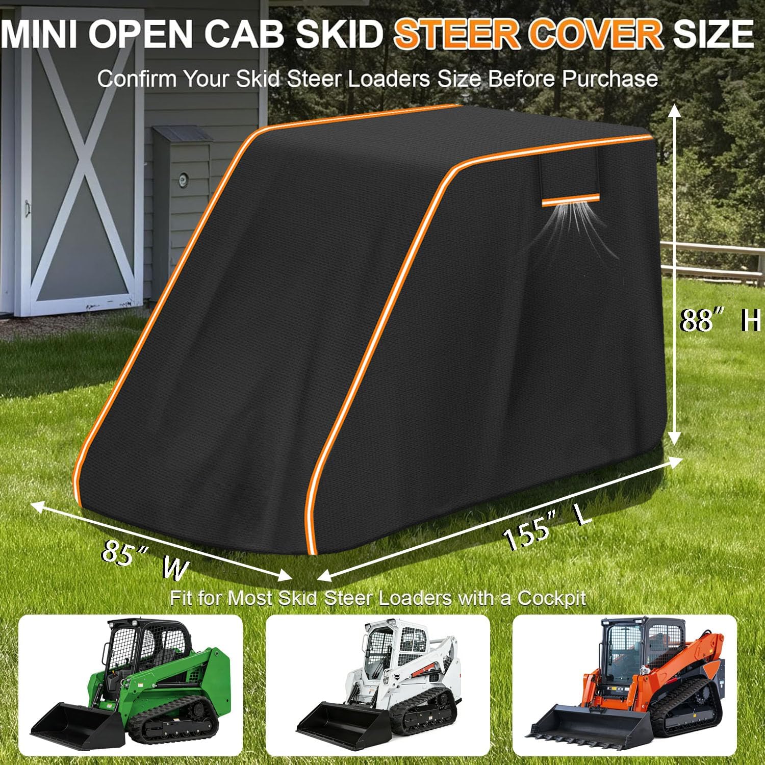 Skid Steer Cover Waterproof Heavy Duty, 900D UV Protection Track Loader Cover Compatible with Bobcat, John Deere, Kubota, Caterpillar, Case, New Holland, JCB, X-Large(155'x 85'x 88')