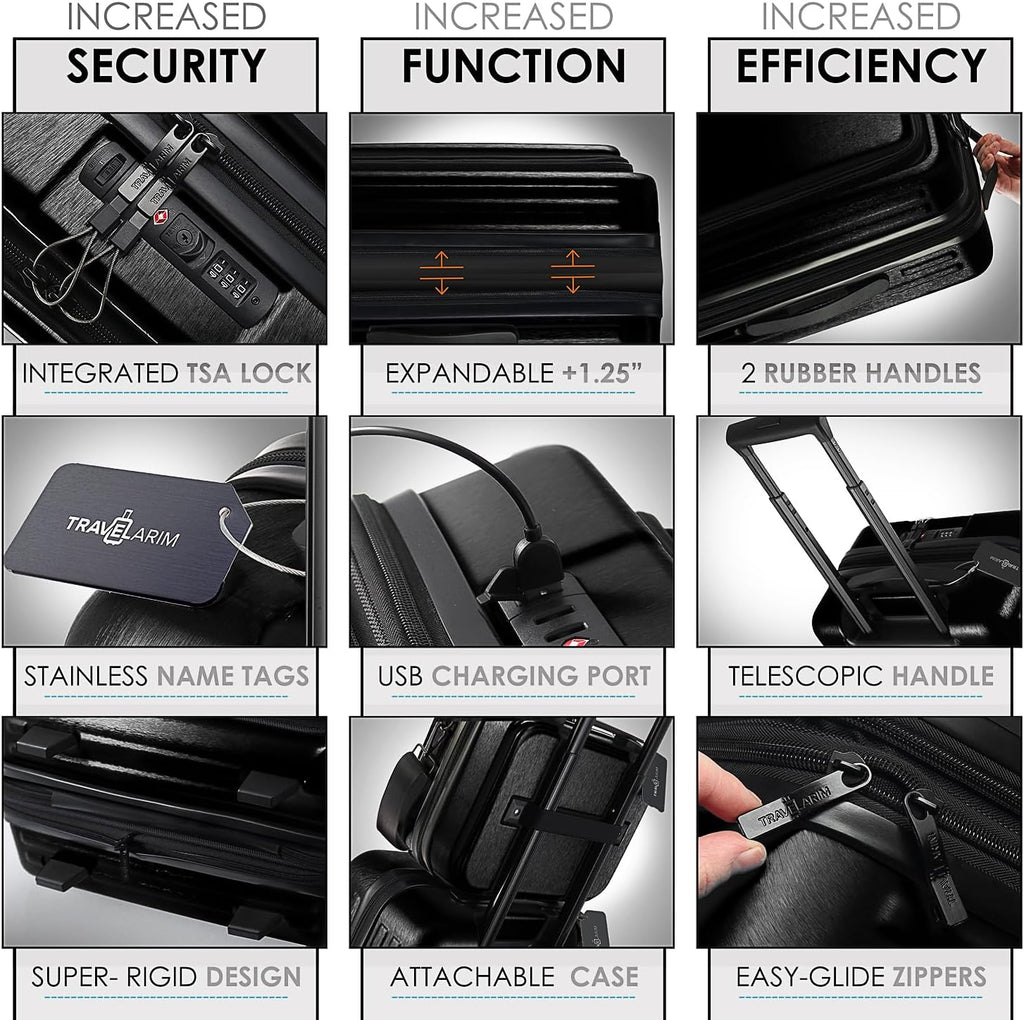 TRAVELARIM Hard Shell Luggage Sets with Spinner Wheels 4 Piece, Expandable Large Suitcases with TSA Lock, Travel Large Suitcase Set, Jet Black Luggage Set