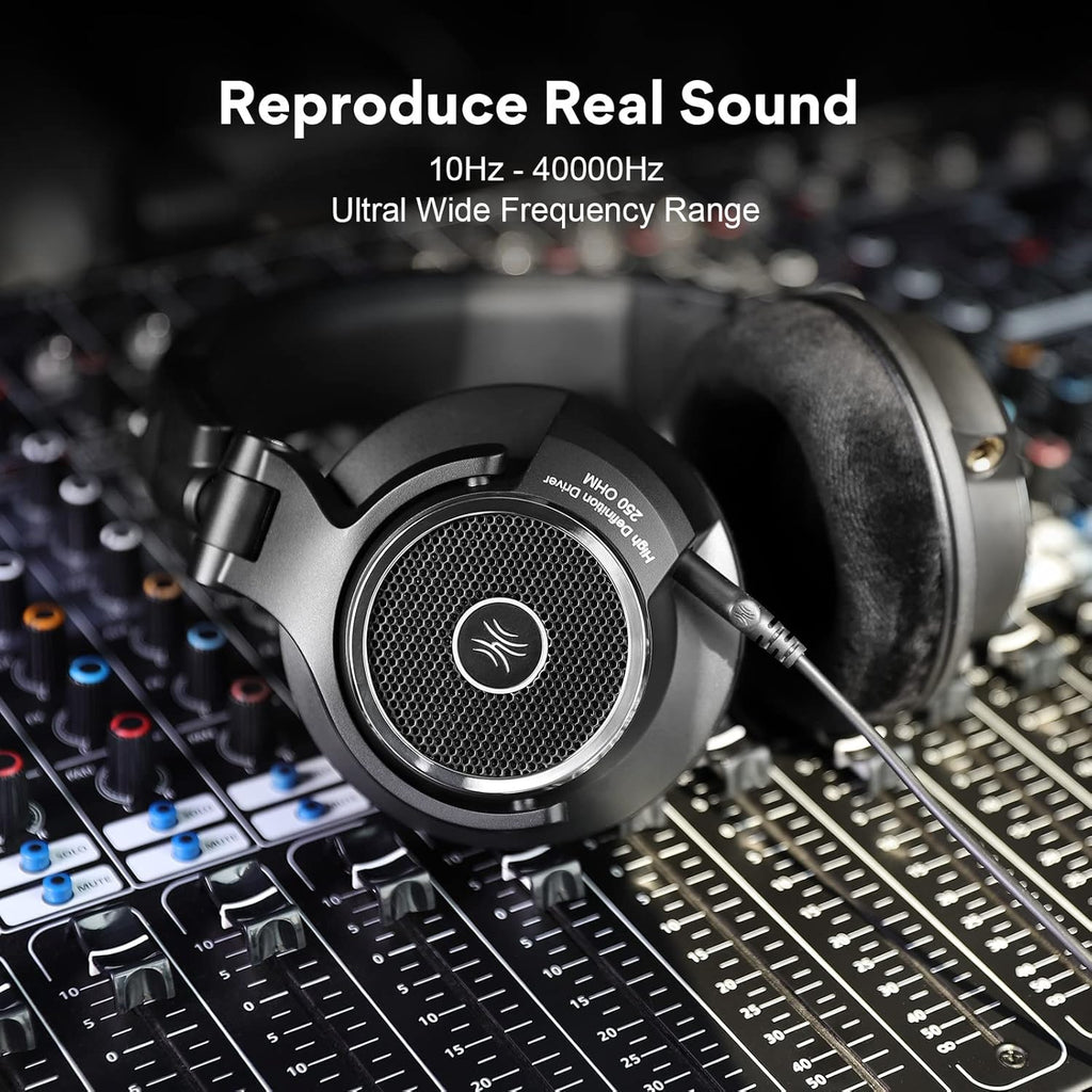 OneOdio Monitor 80 Open Back Headphones- Studio Headphones for Mixing Mastering Editing, Wired Over Ear Headphones for Professional Studio Applications, 250 Ohm, Velour Earmuffs, Sound Isolation