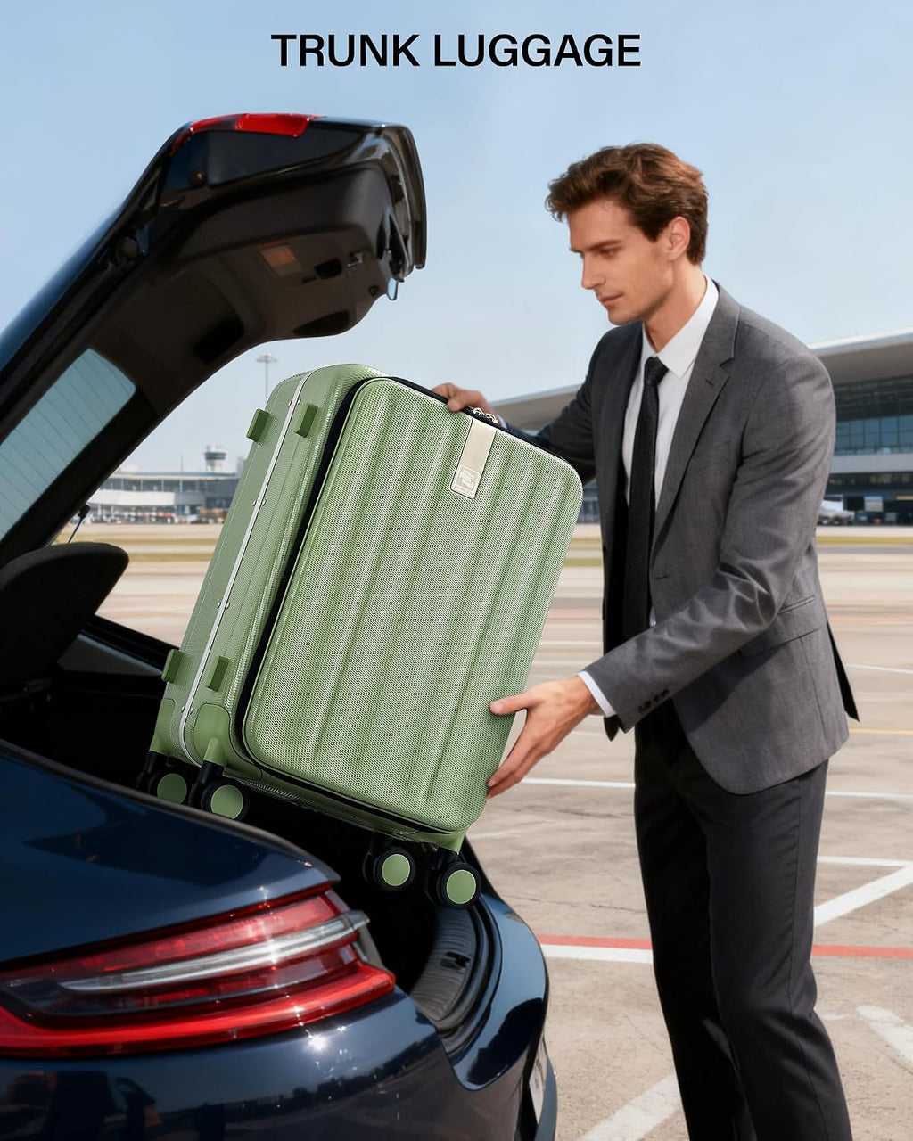Hanke 16 Inch Underseat Carry On Luggage with Wheels,Small Hard Shell Suitcases for Weekender,Top Opening Lightweight Travel Luggage Suitcase for Womem Men,Bamboo Green.