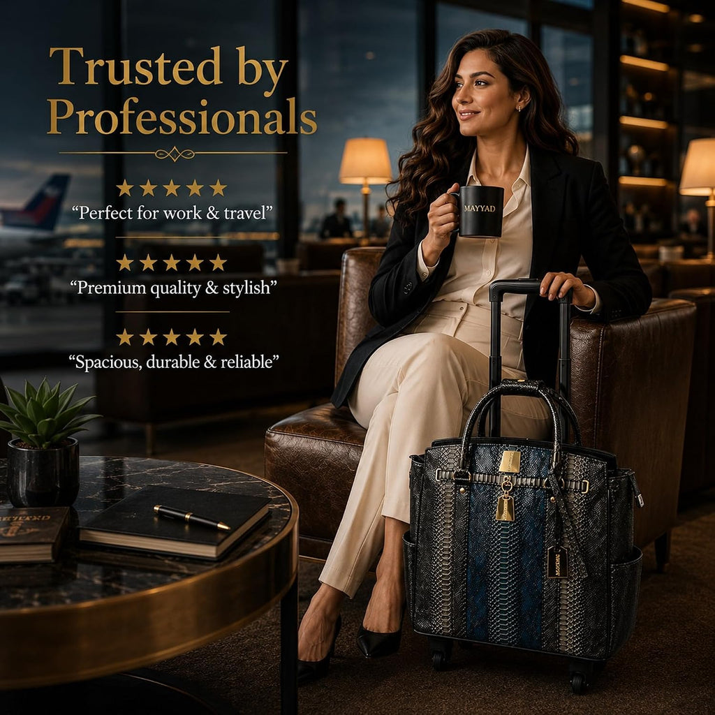 Rolling Laptop Bag for Women with Wheels & Handle Luxury Pure Leather Embossed Work Bag with Laptop Sleeve Travel Briefcase
