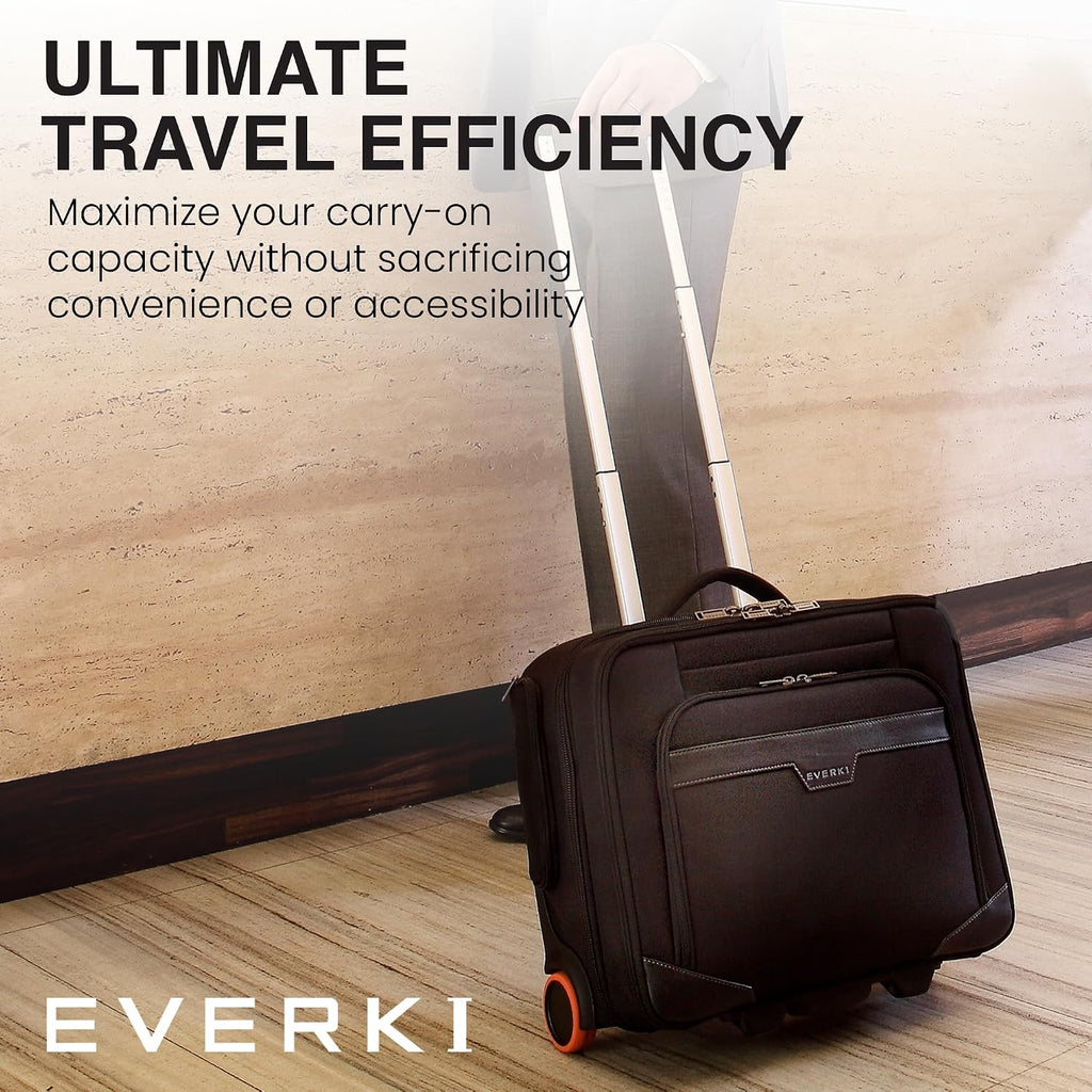 EVERKI Journey 16-Inch Laptop Trolley Rolling Briefcase for Business Professionals – Travel-Friendly Carry-On Laptop Bag, Lightweight Office Bag with Wheels, Roller Laptop Briefcase, Black (EKB440)