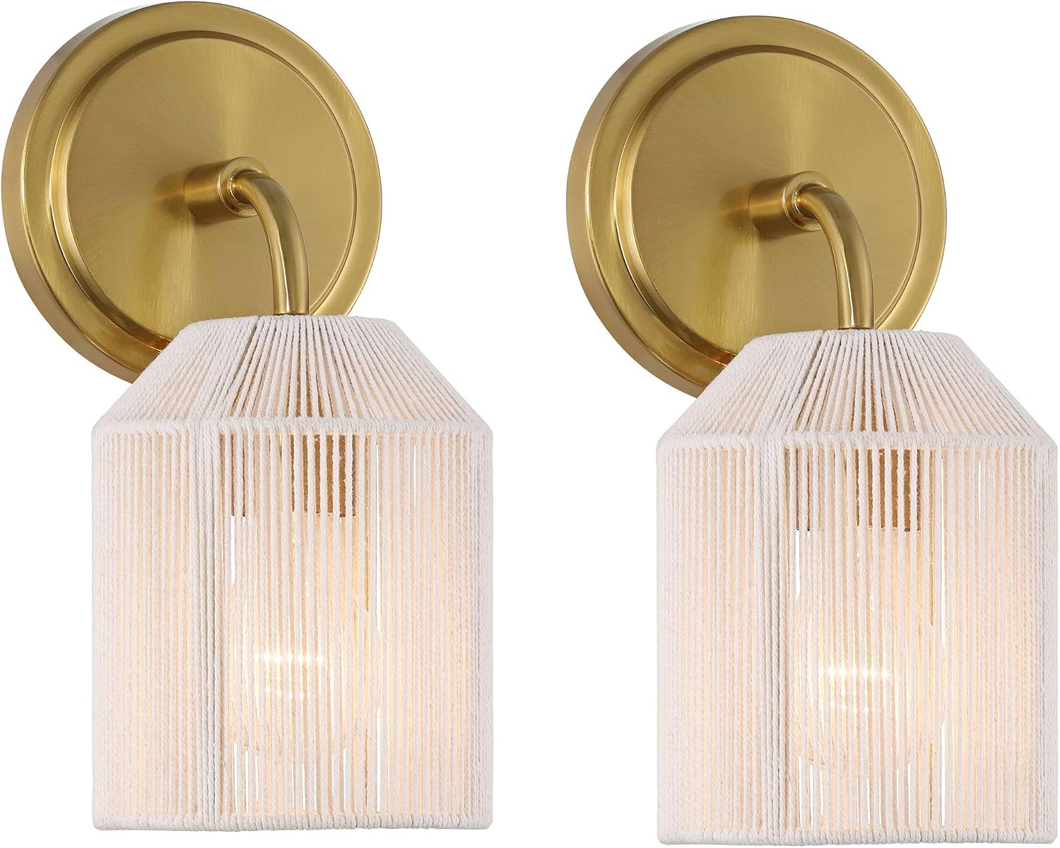 Possini Euro Design Jacob 11' High Modern Wall Sconce Light Lamp Fixture Mount Set of 2 Bathroom Bedroom Bedside Living Room Hardwired Cordless Gold Natural Rope Shade Indoor Kitchen Hallway