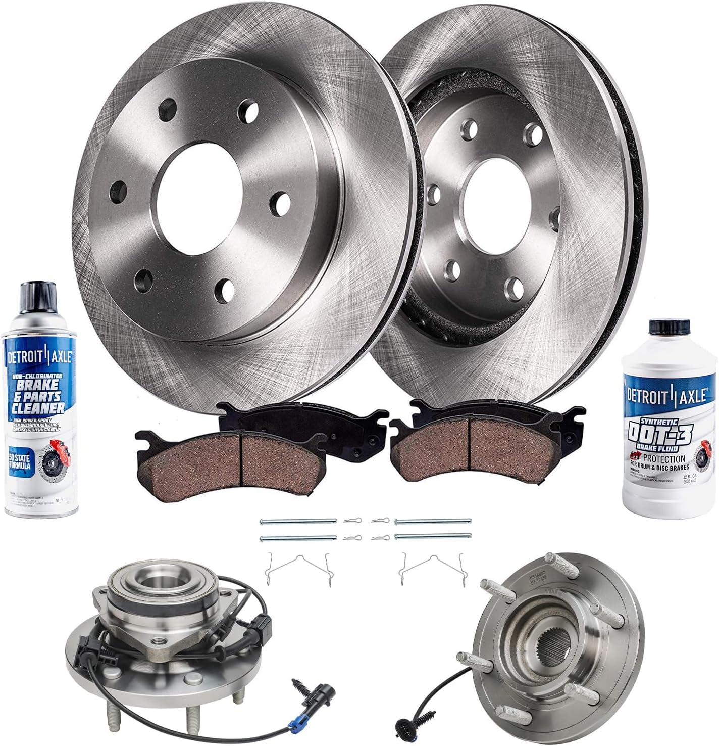 Detroit Axle - Front Wheel Bearing Hubs Brake Kit for 2006-2010 Hummer H3 2009-2010 H3T Disc Brake Rotors Ceramic Brakes Pads Wheel Bearing Hubs Assembly Replacement