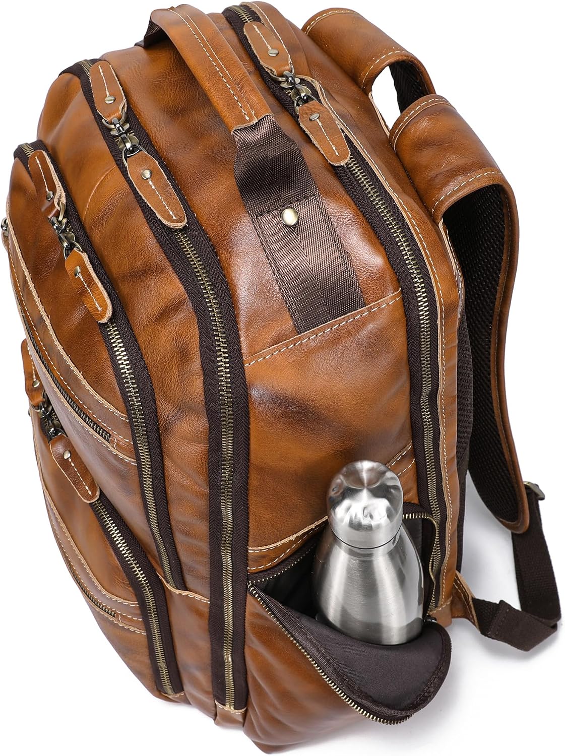 LANNSYNE Vintage Full Grain Leather Backpack For Men, 17.3'' Laptop Bag Causal Rucksack Shoulder Bag Overnight For Business/Travel/Camping
