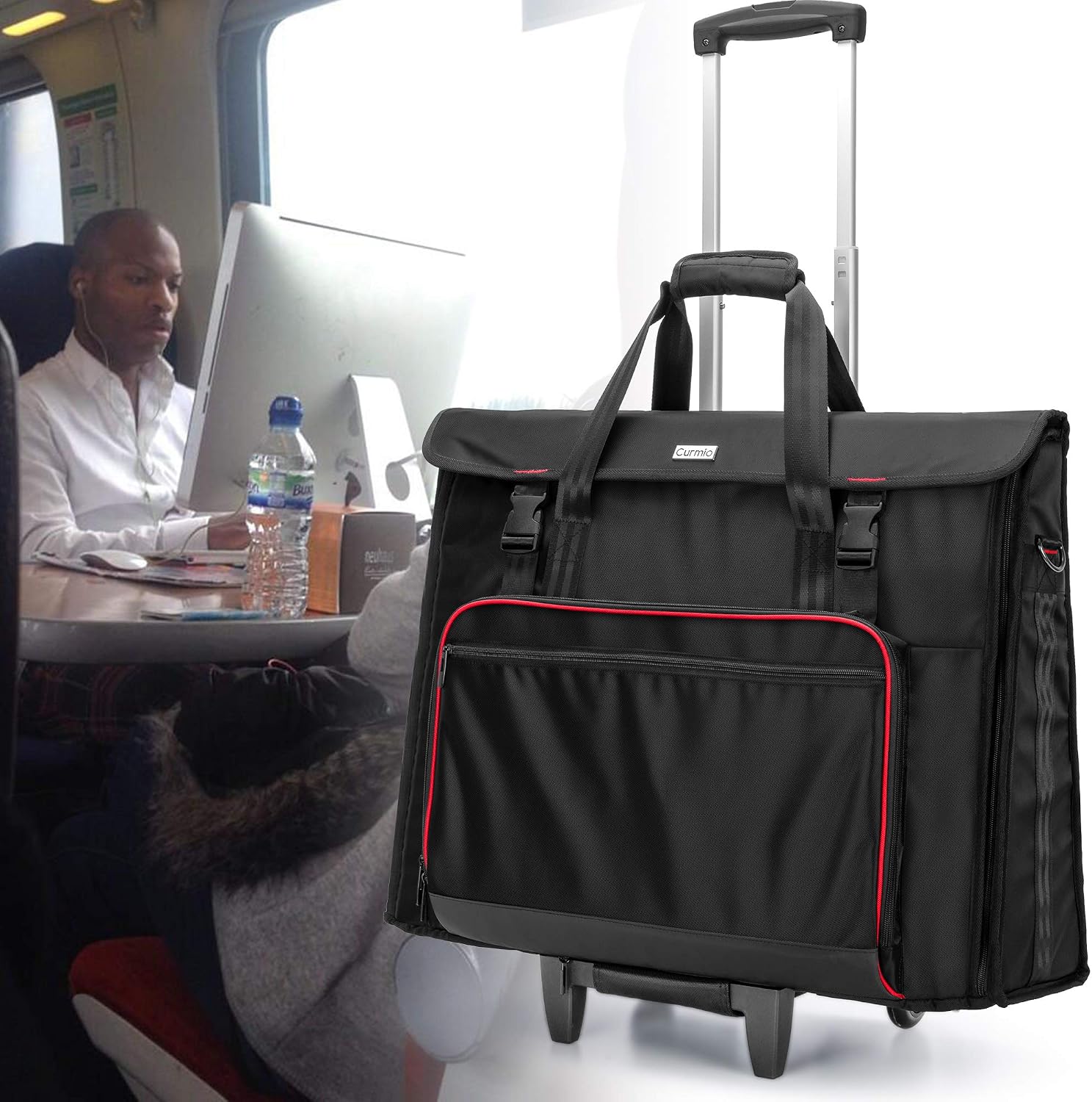 CURMIO Rolling Carrying Bag with Wheels Compatible for Apple iMac 27 inch Desktop Computer, Detachable Trolley Storage Case Compatible with iMac 27' Monitors and Accessories, Black (Patent Pending)
