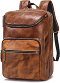 LANNSYNE Vegetable Tanned Leather Backpack For Men, 15.6' Leather Laptop Backpack Hiking Travel Bag Camping Rucksack