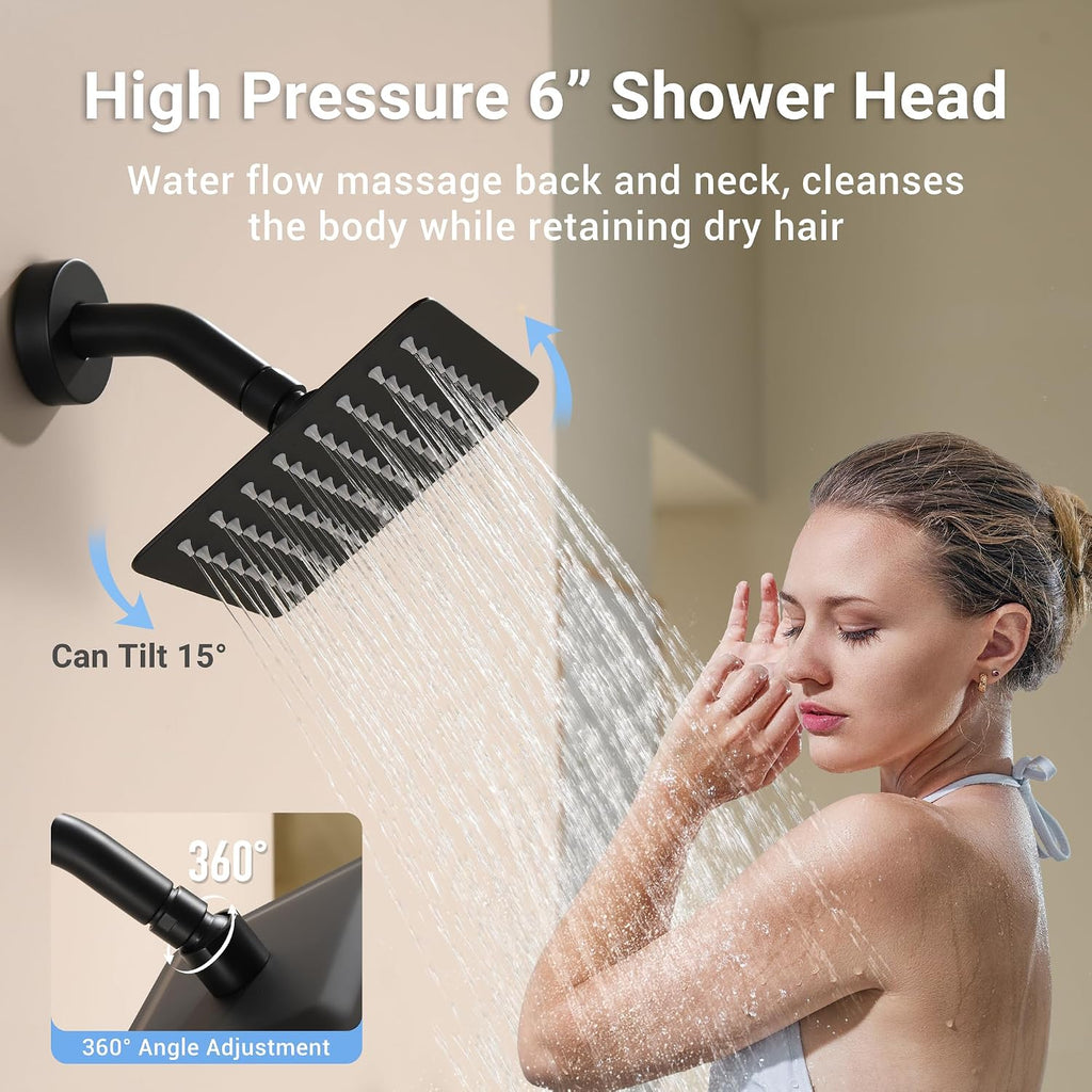 Dasan Dual Rainfall Shower System with Valve & handheld,Luxury Shower Faucet Set With Ceiling Mounted 12' & 6' Shower Head,Matte Black Tandem Shower Head System for Couples 2 Person