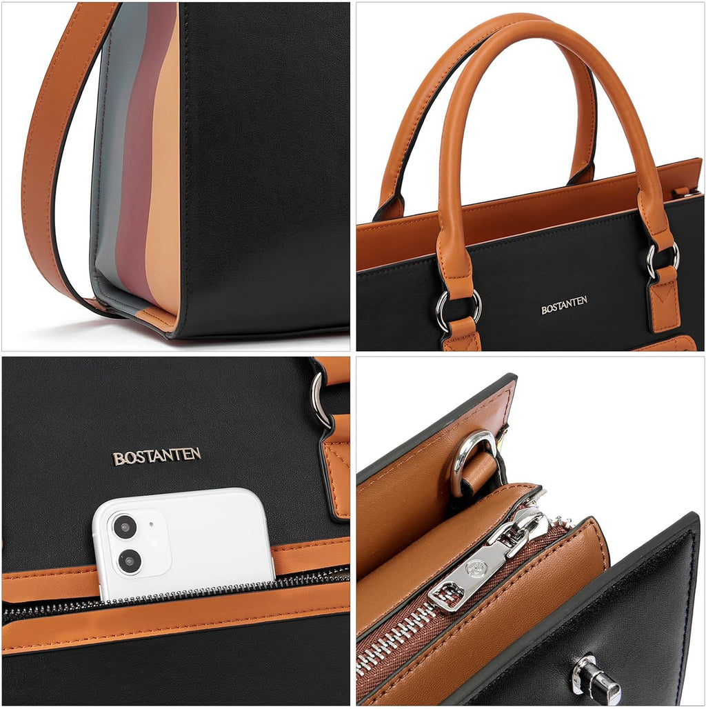 BOSTANTEN Leather Laptop Briefcase for Women Shoulder Bag 15.6 Inch Business Computer Work Tote