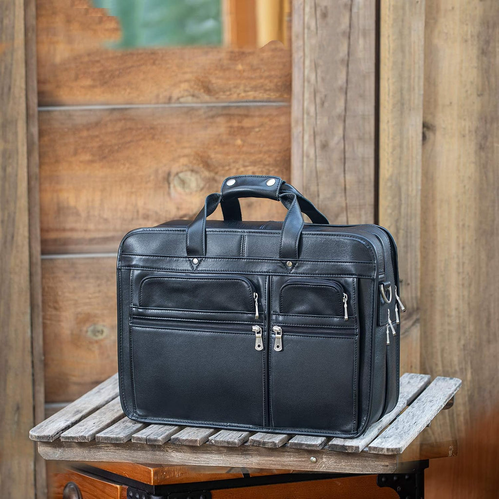 Polare 17'' Napa Leather Briefcase Laptop Attache Case Messenger Bag For Men Fits 15.6'' Laptop