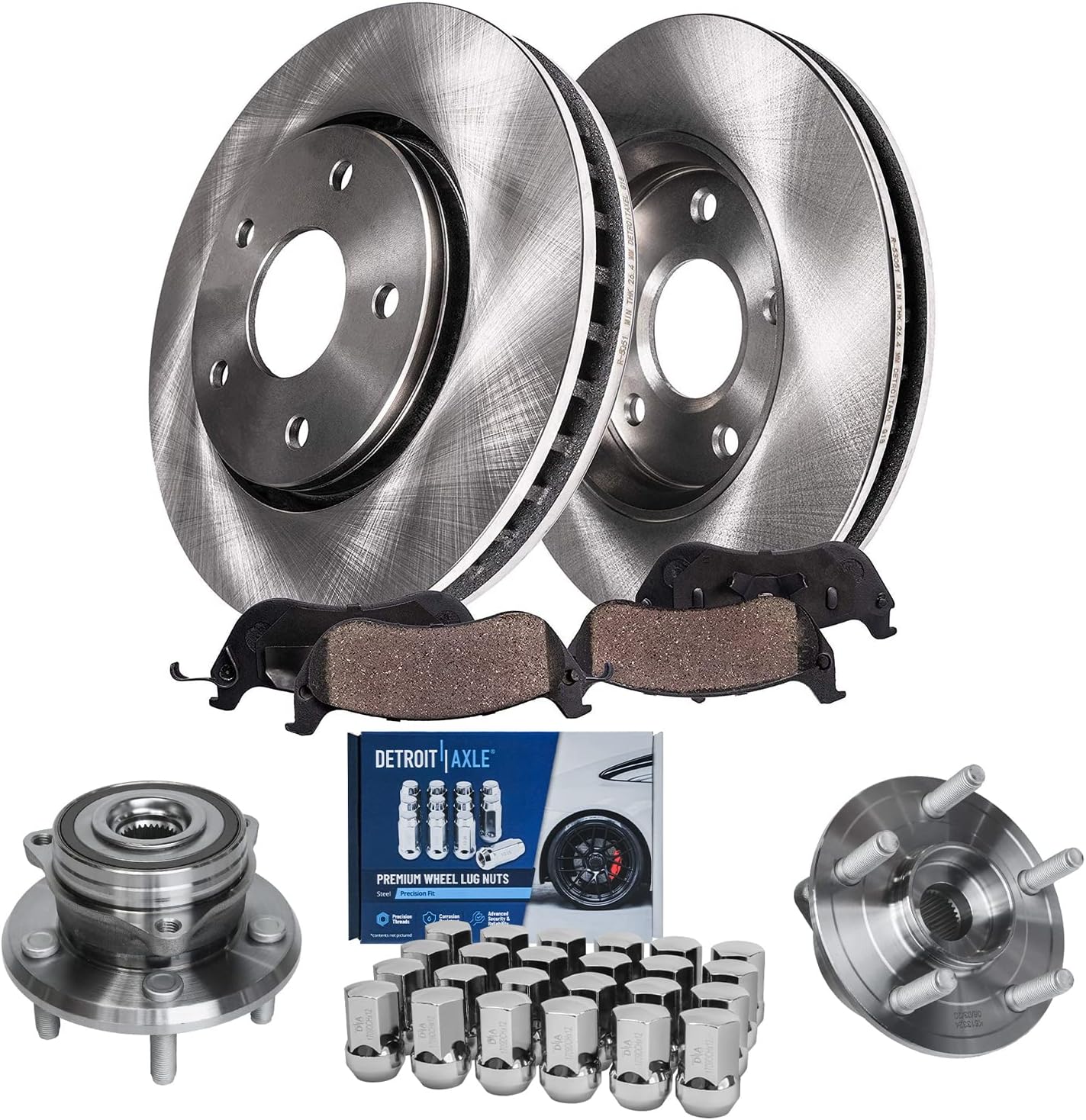 Detroit Axle - Front Brake Kit for Jeep 2015-2020 Grand Cherokee 2011-2020 Dodge Durango, 13.78'' inch Disc Brake Rotors Ceramic Brake Pads Wheel Bearing & Hubs Wheel Lug Nuts Replacement