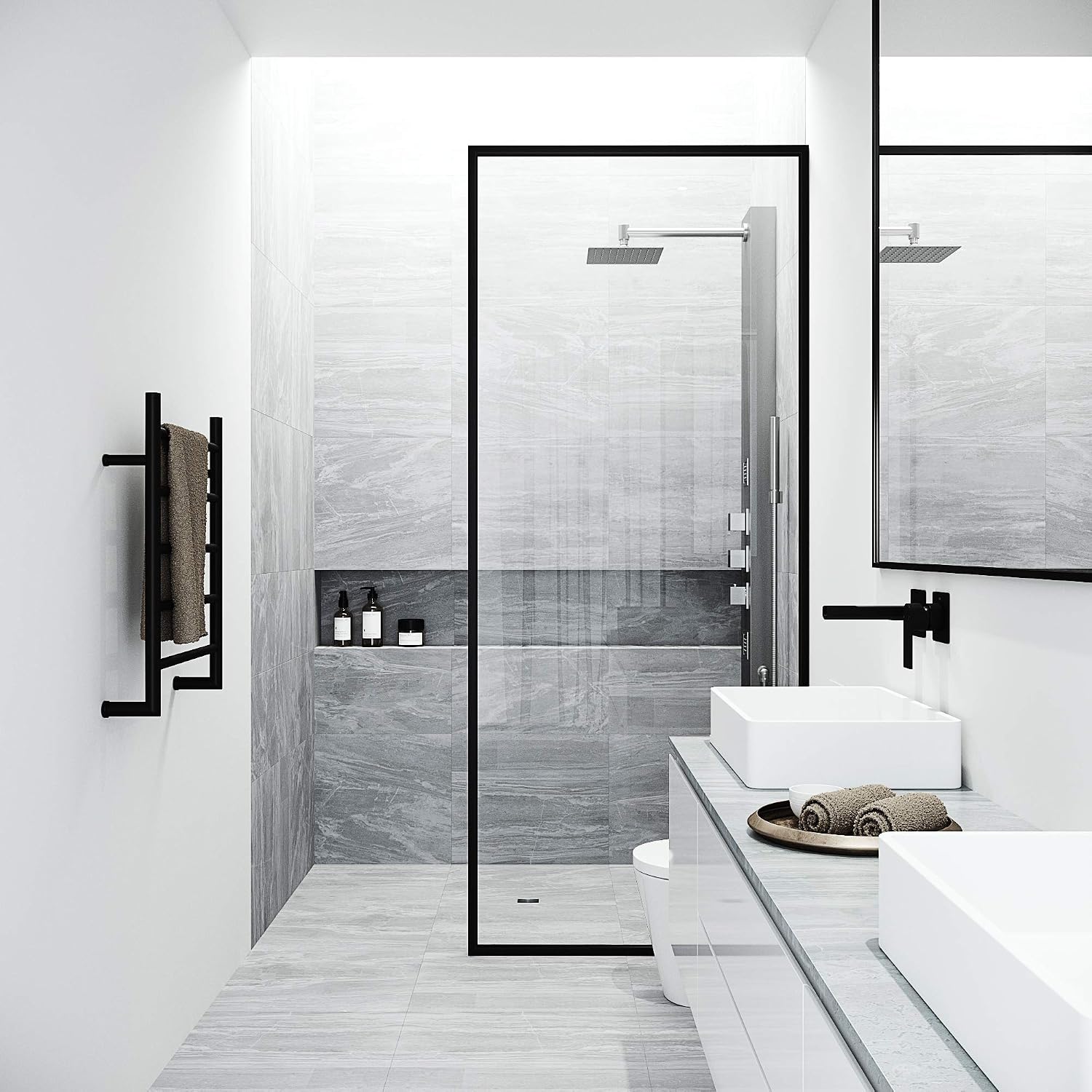 VIGO Rector 55' H x 6' W 2-Jet Shower Panel System with Adjustable Square Head and Hand Shower Wand in Stainless Steel-VG08012ST