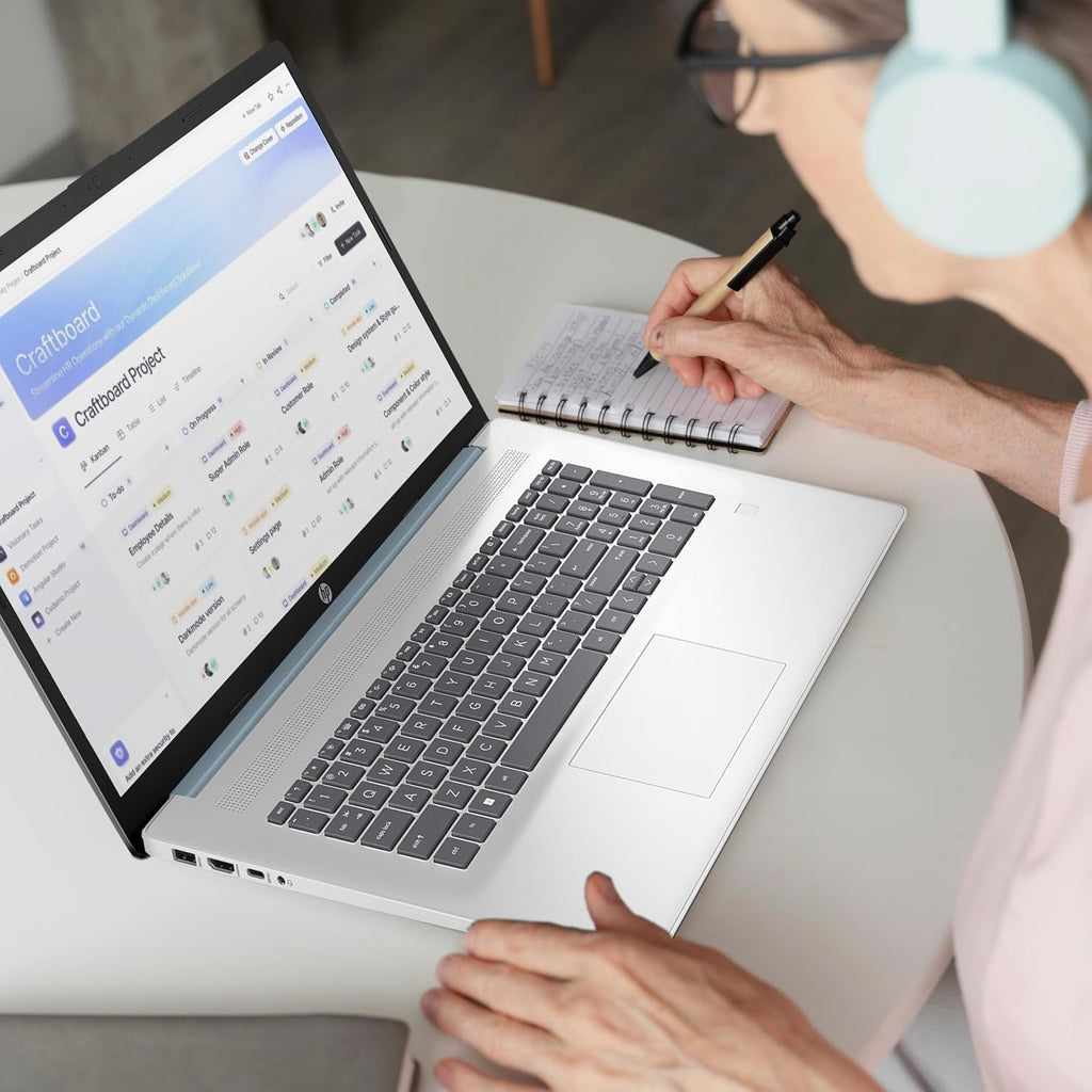 HP 17 Laptop, 17.3'' Touchscreen Display, Intel Quad-Core N200 Processor, 16GB RAM, 512GB SSD+128GB SSD, Webcam, Number Keypad, Windows 11 Home, Fatcayes Accessory, Moonlight Blue (Renewed)