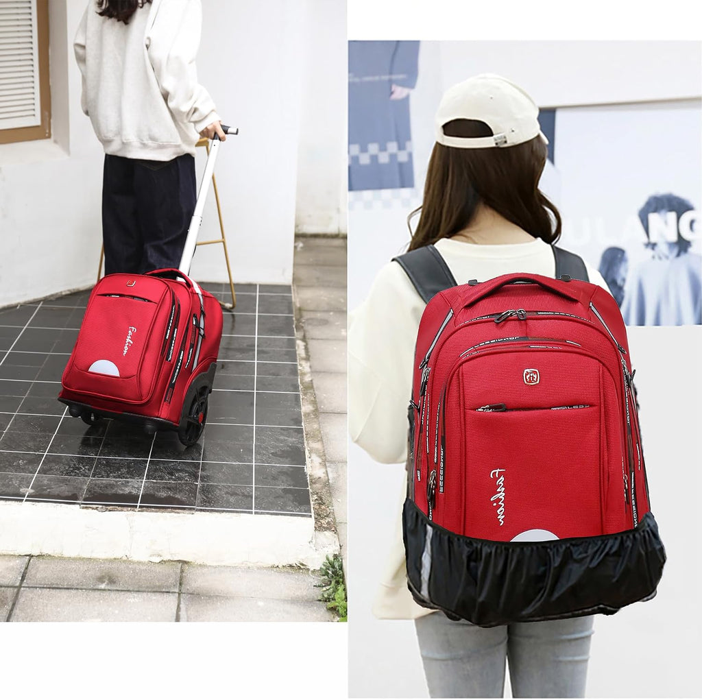 Rolling Backpack for Women, 22 Inch Backpack with Wheels for Business, College Student and Travel Commuter, Large Backpack on Wheels for Work (red)