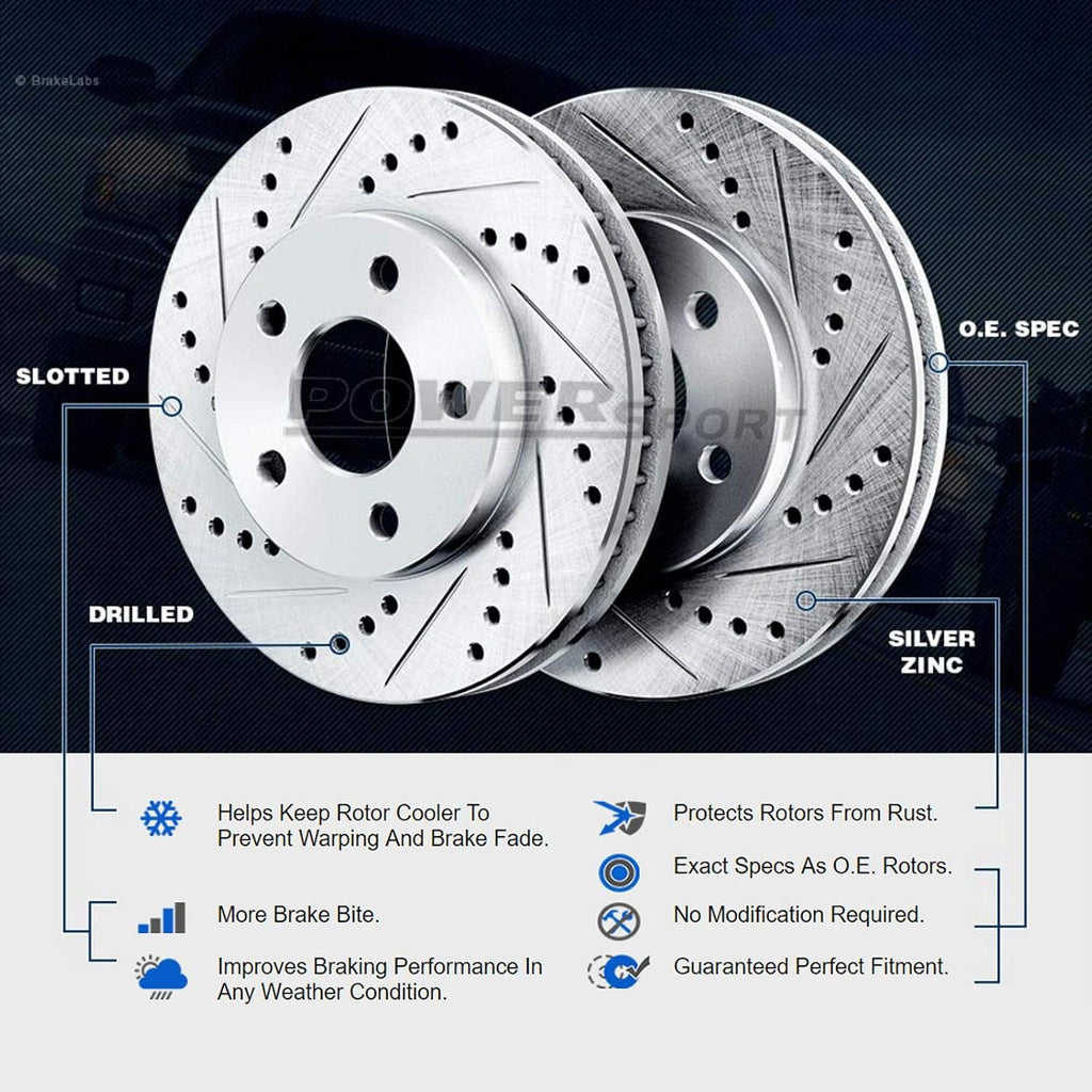 PowerSport Rear Brakes and Rotors Kit |Rear Brake Pads| Brake Rotors and Pads| Ceramic Brake Pads and Rotors |fits 2001-2003 Acura CL