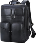 TIDING 17.3' Leather Laptop Backpack for Men Multi Pockets Casual Daypack Business Travel Rucksack, Black
