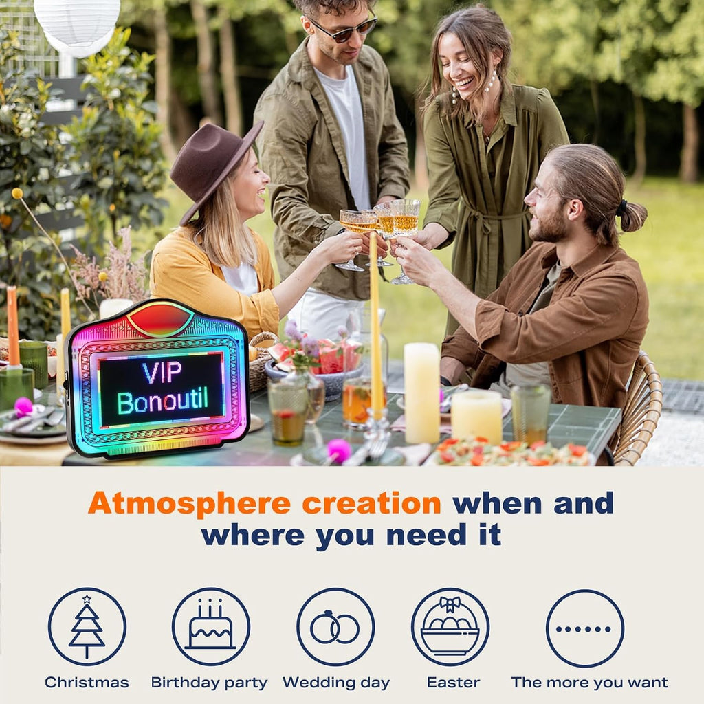 Double Sided LED Bottle Service Sign ，VIP Alphabet Bottle Monitor with 2 Sets of Letters, App Programmable Acrylic Handheld Light Box, RGB Color Changing & Scrolling Message, Dual-Side Visible for Bars, Clubs, Parties.