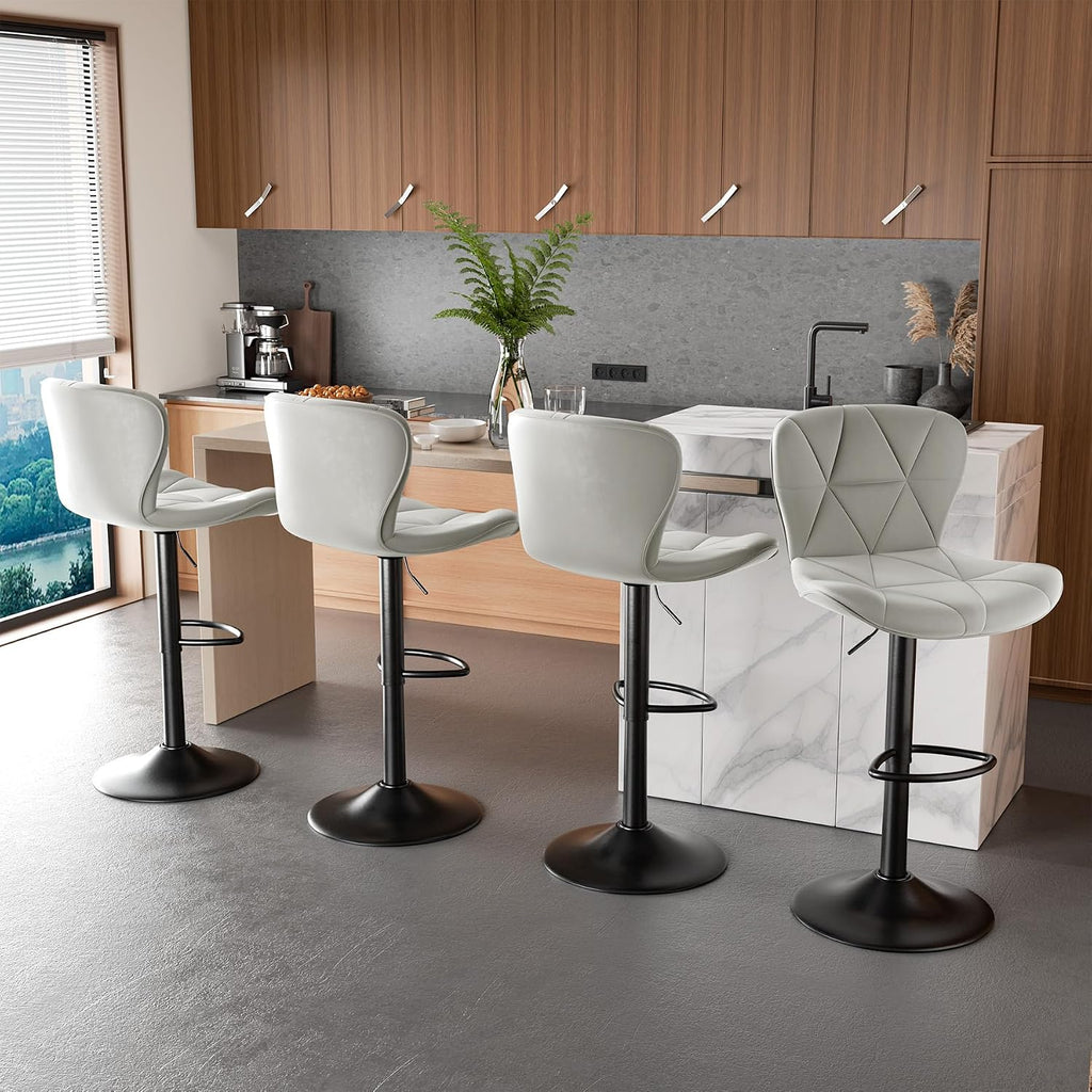 Nalupatio Modern Bar Stools Set of 3, Adjustable Faux Leather Upholstered Swivel Bar Stools, Counter Height Bar Chairs with Back for Kitchen Island, Light Grey